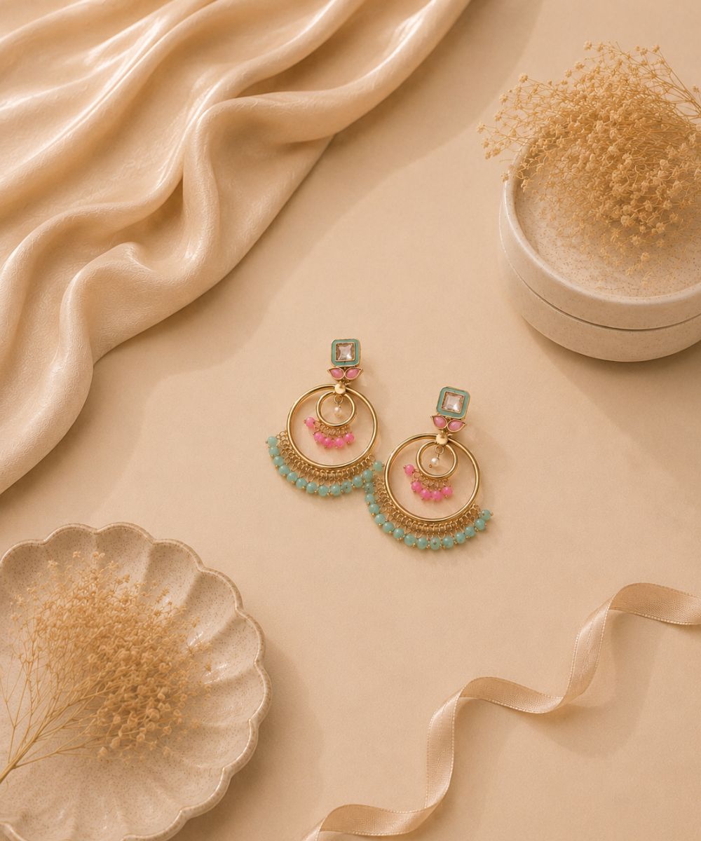 Gold-Plated Kundan Hoop Pearl Earrings