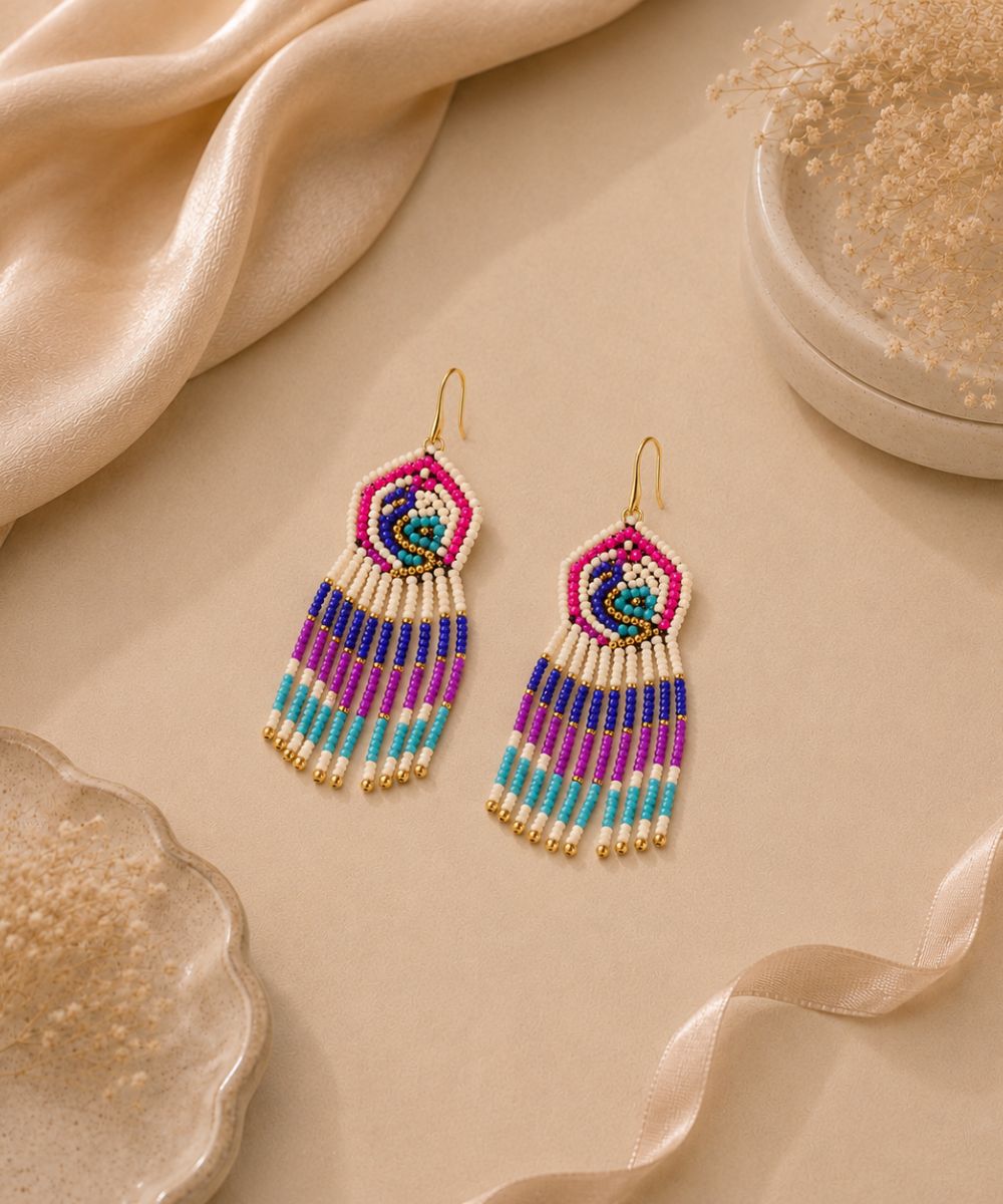 Gold Plated Multicolour Butterfly Seed Bead Drop Earrings