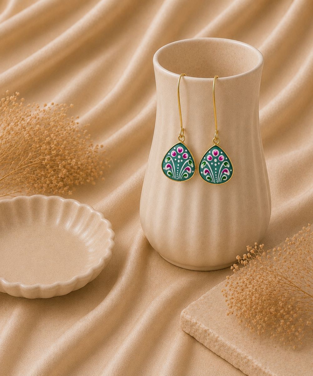Gold Plated Hand-Painted Drop Earrings