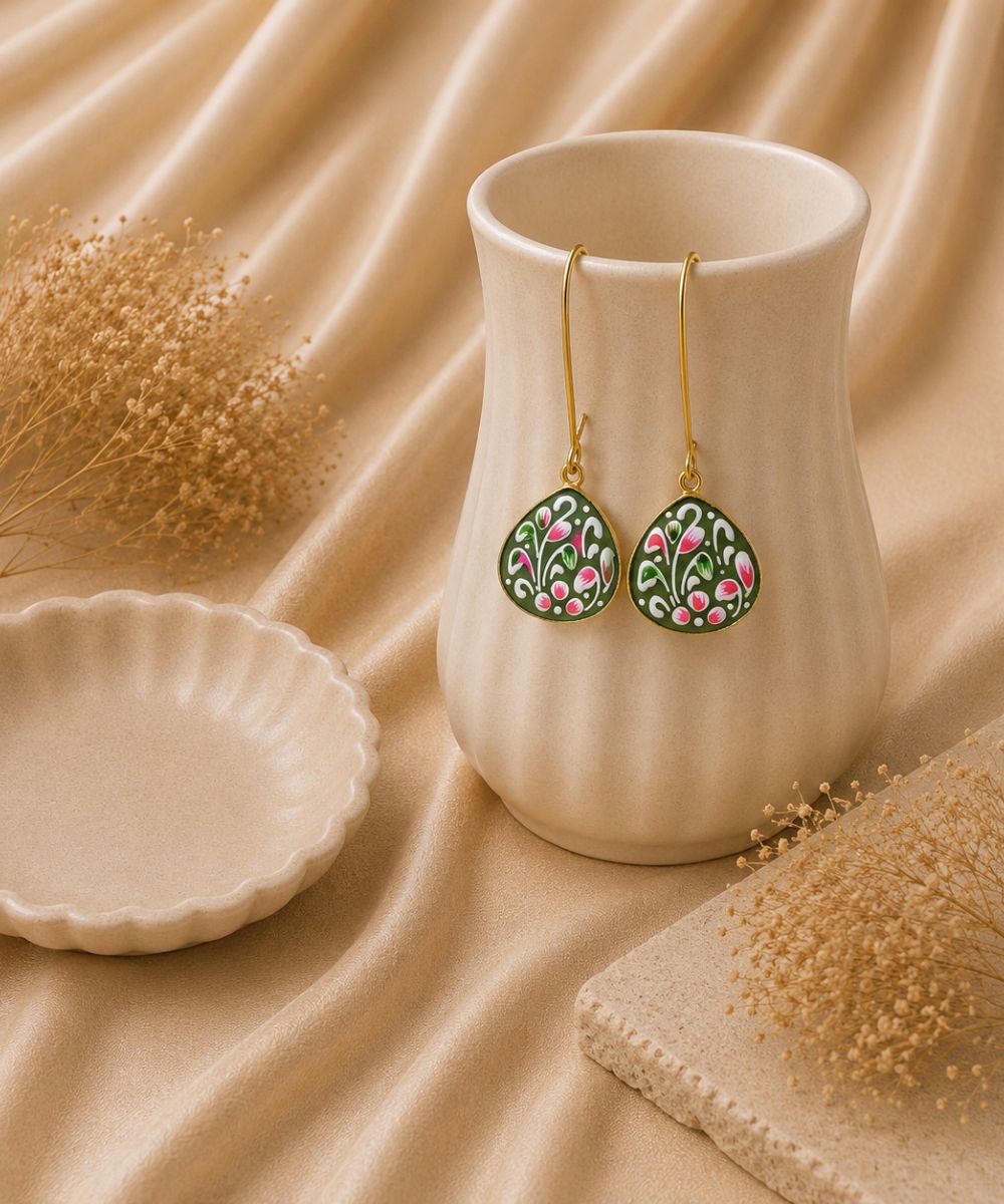 Gold Plated Hand-Painted Drop Earrings