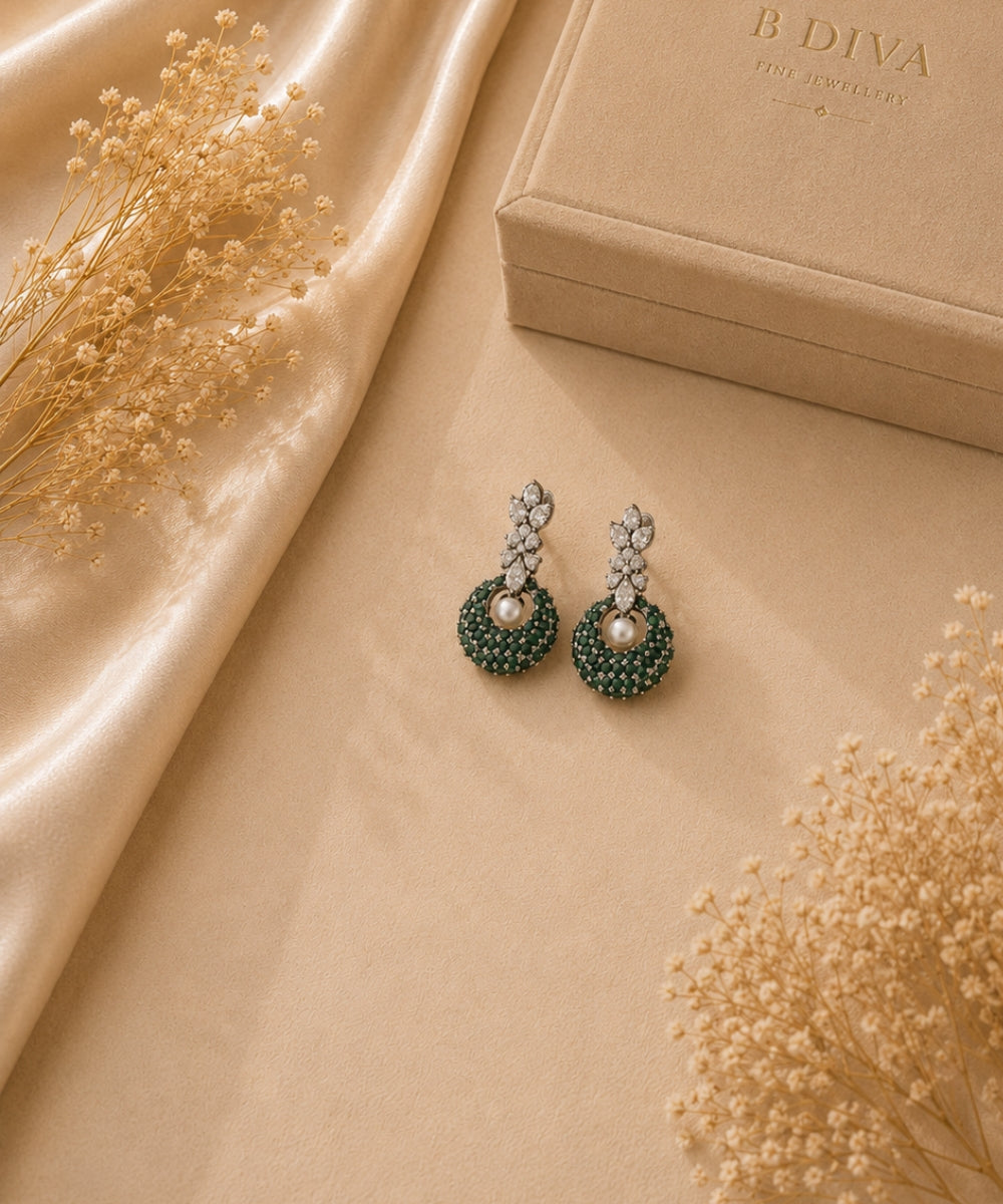 Rhodium Plated Cubic Zirconia Pearl Drop Earrings