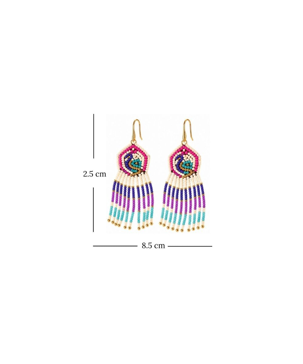 Gold Plated Multicolour Butterfly Seed Bead Drop Earrings