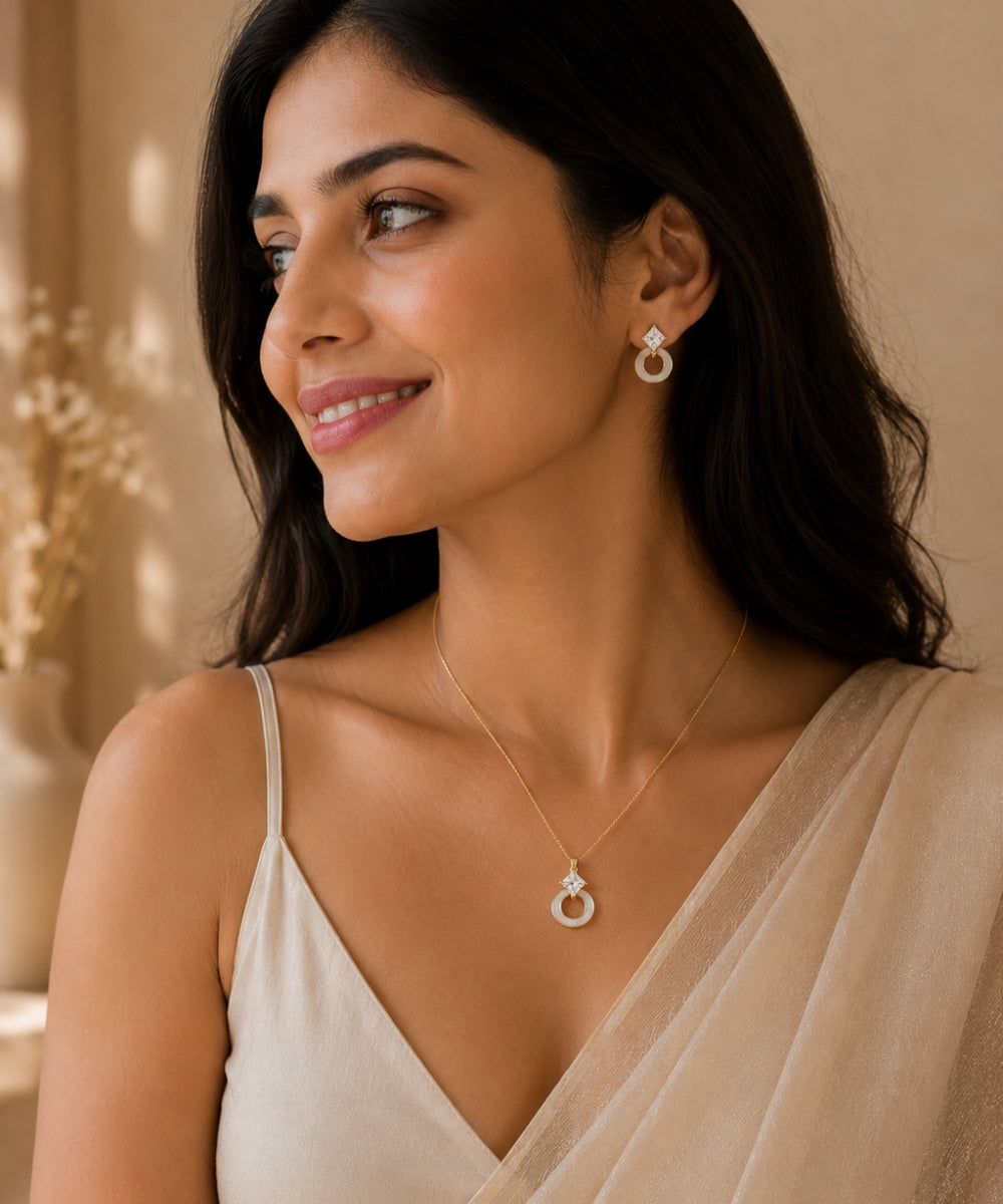 Rose Gold Plated Cubic Zirconia Pendant Set