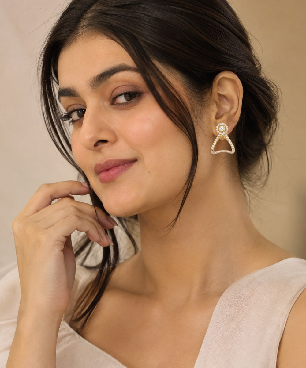 Gold Plated Cubic Zirconia Halo Style Drop Earrings