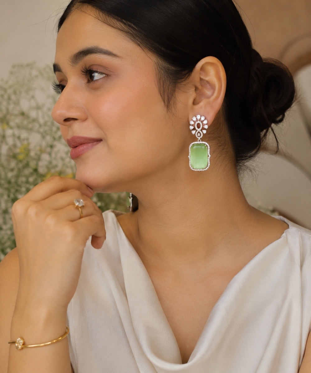 Rhodium Plated Cubic Zirconia Drop Earrings