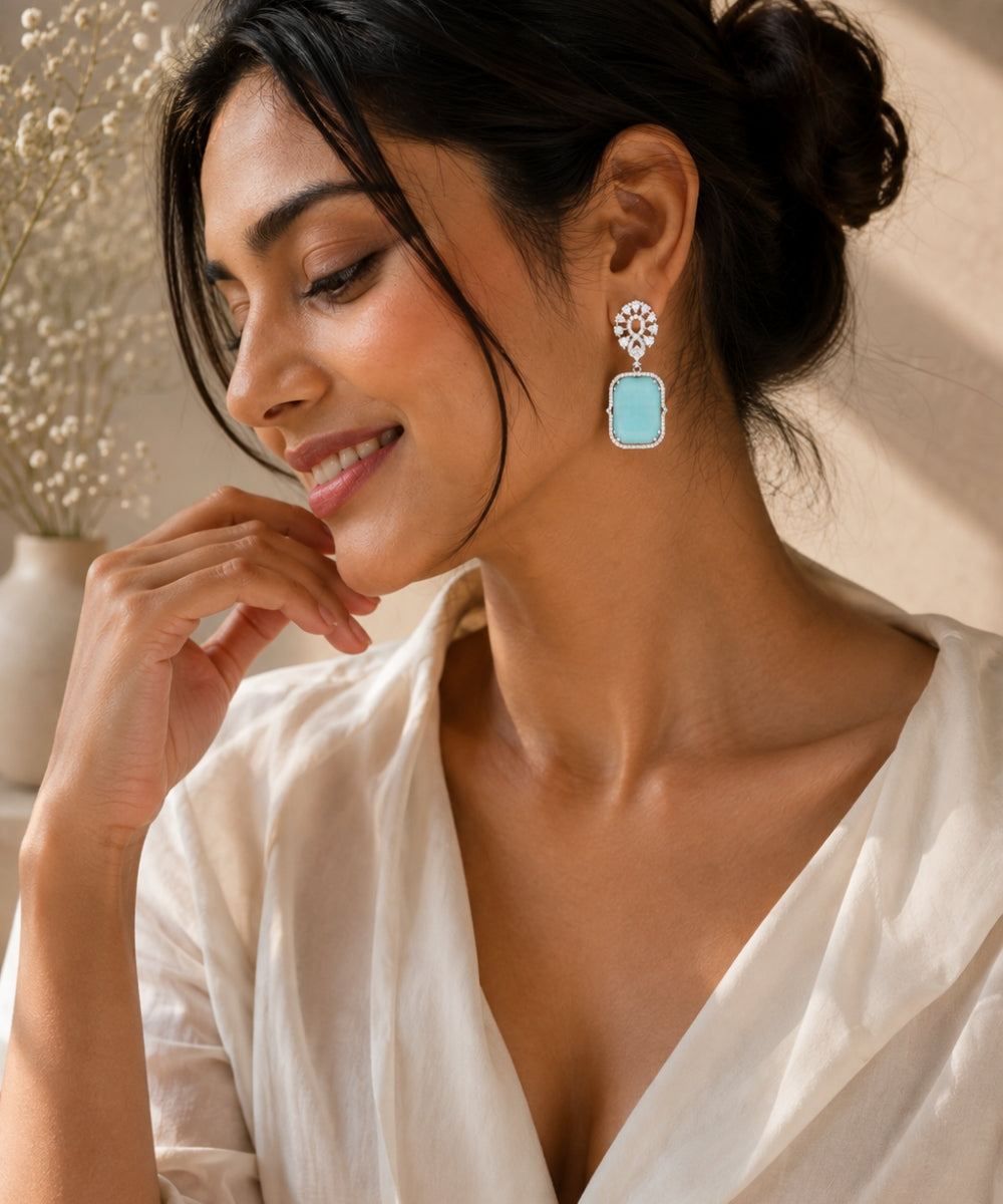 Rhodium Plated Cubic Zirconia Drop Earrings