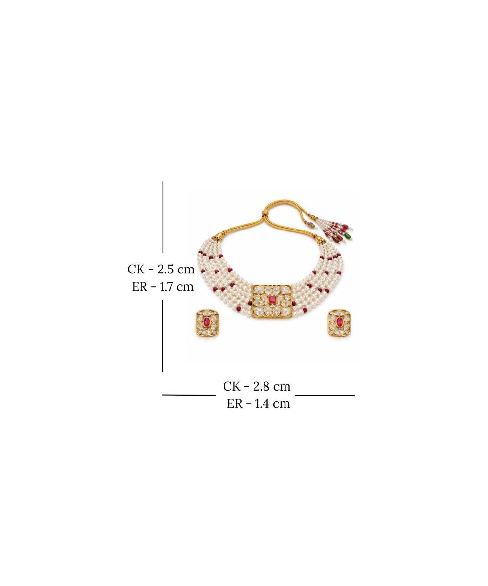 Gold Plated Pink Kundan Semi Cultured Pearl Choker Set