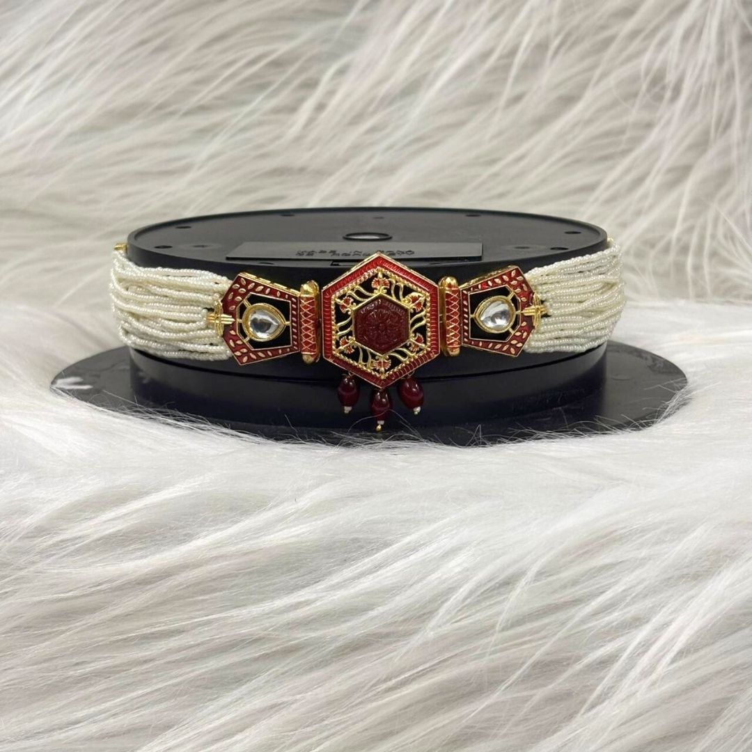 Gold Plated Kundan & Pearl Choker Set