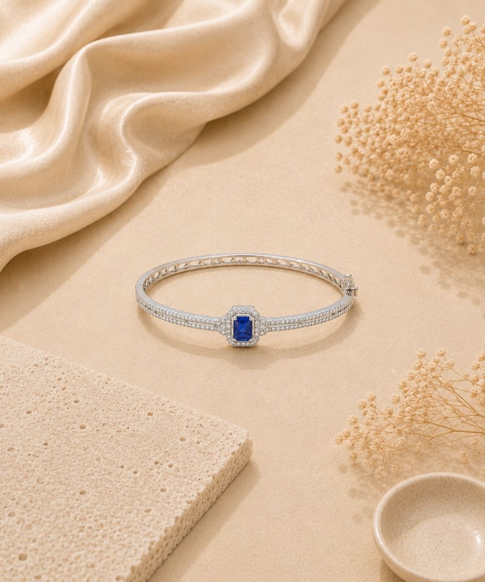 Rhodium Plated Cubic Zirconia Halo Style Bracelet