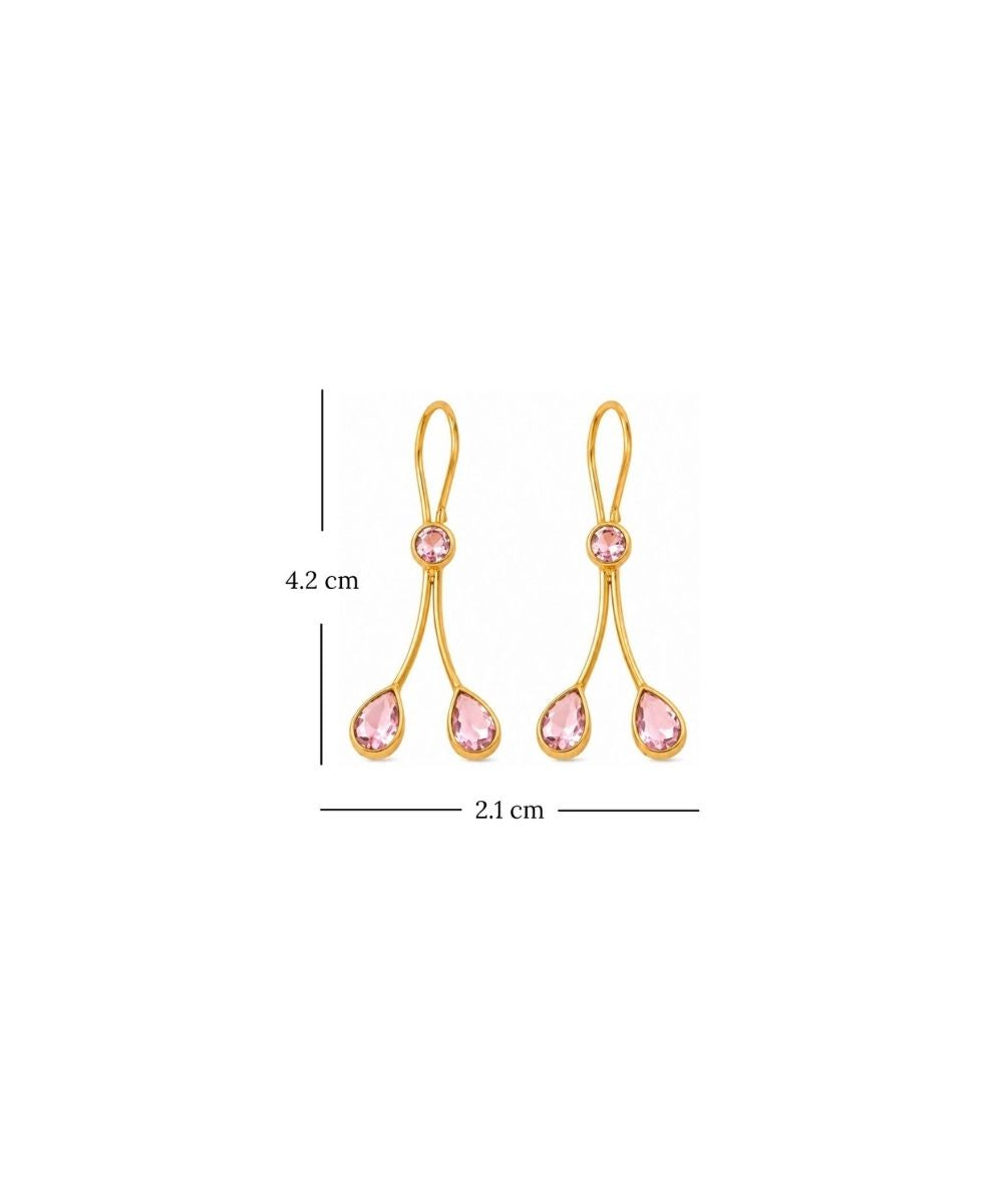 Gold Plated Light Pink Cubic Zirconia Drop Earrings