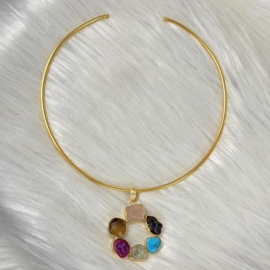 Circle Gold-Plated Multi-Stone Necklace