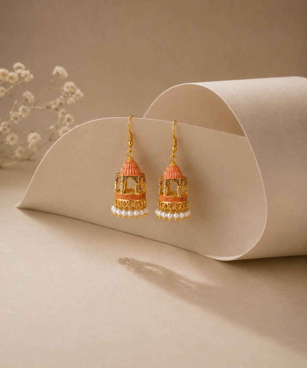 Gold Plated Jarokha Jhumki Earrings