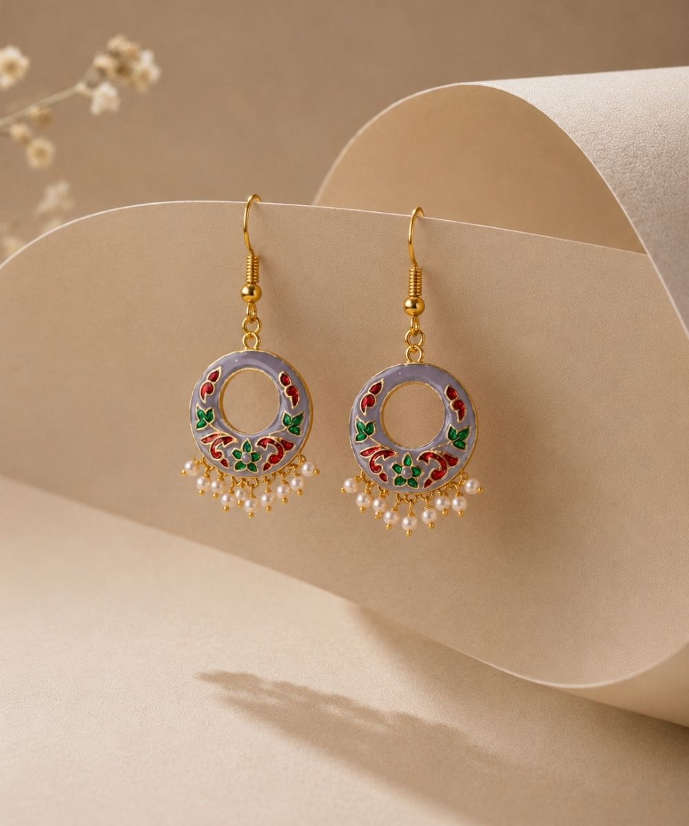 Gold-Plated Enamel Pearl Drop Earrings