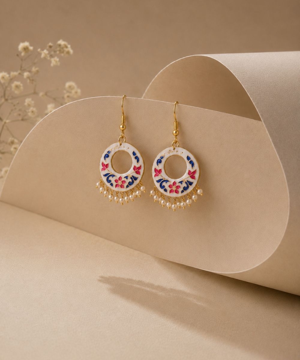 Gold-Plated Enamel Pearl Drop Earrings