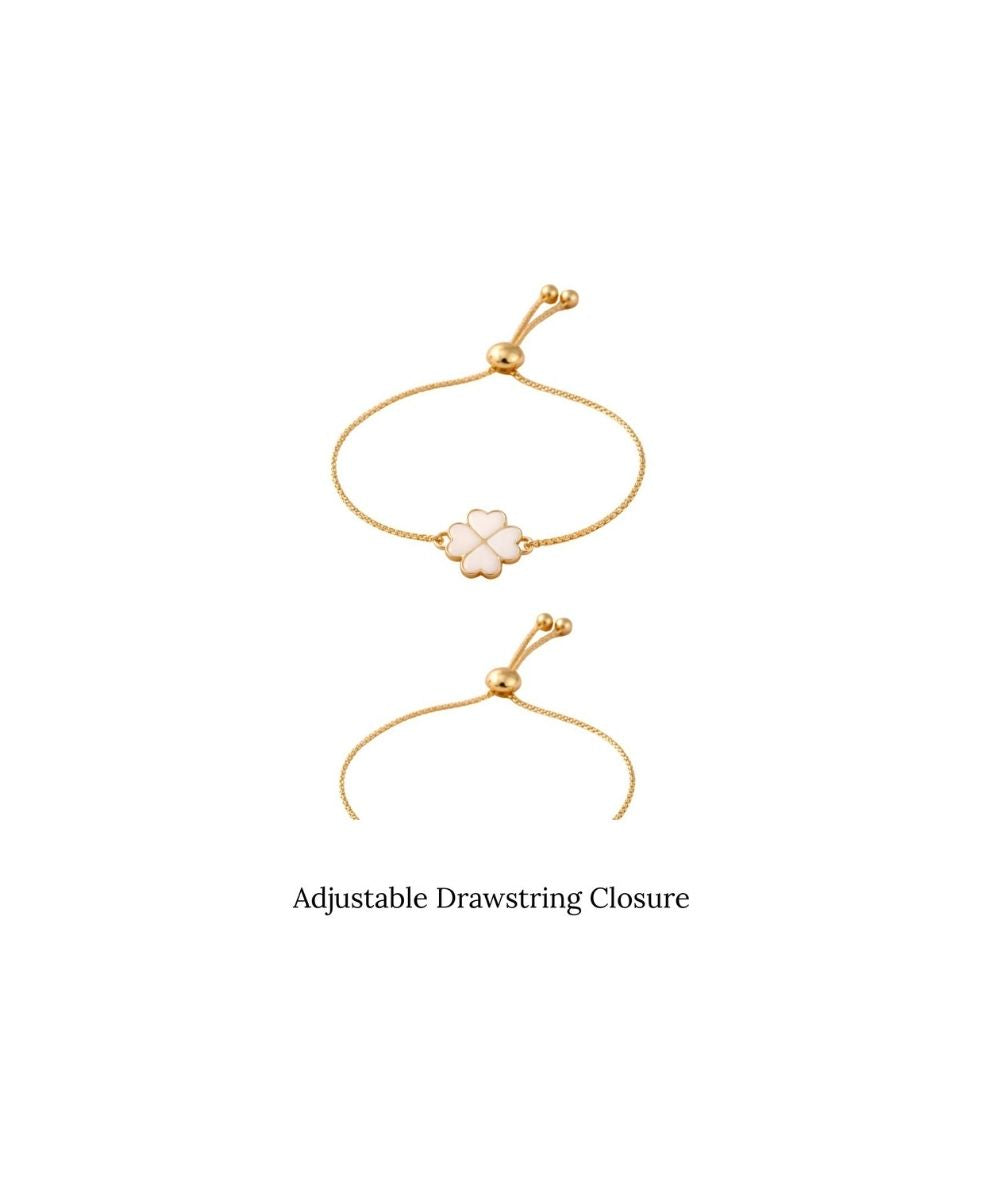 Gold Plated White Enamel Clover Leaf Bracelet