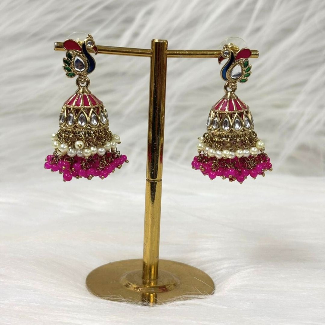 Gold-Plated Peacock Kundan Earrings