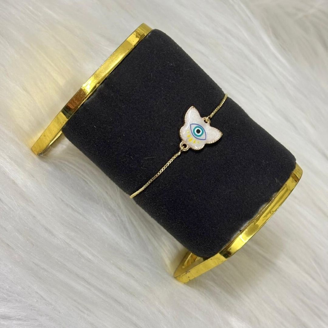 Butterfly Evil Eye Gold-Plated Bracelet