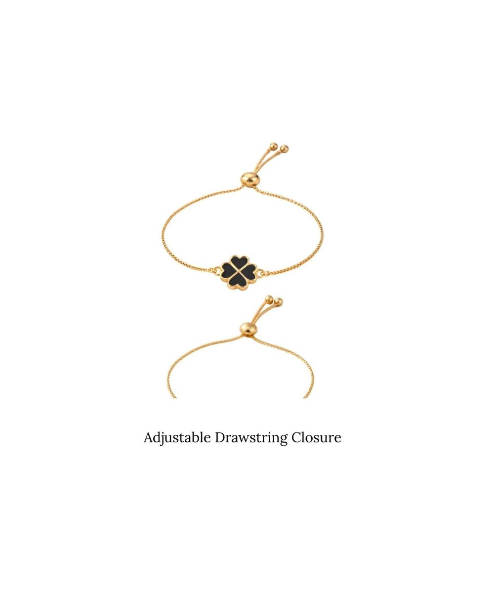 Gold Plated Black Enamel Clover Leaf Bracelet