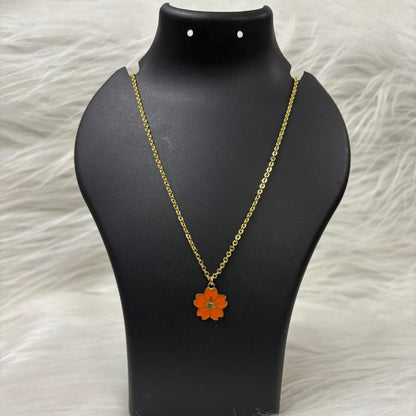 Gold Plated Orange Flower Pendant Necklace