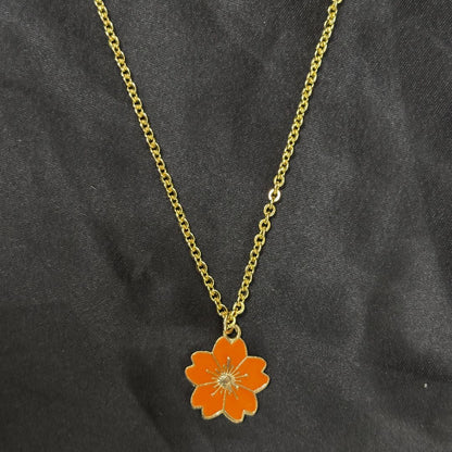 Gold Plated Orange Flower Pendant Necklace