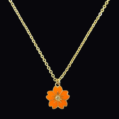 Gold Plated Orange Flower Pendant Necklace