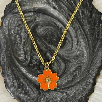 Gold Plated Orange Flower Pendant Necklace