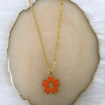Gold Plated Orange Flower Pendant Necklace