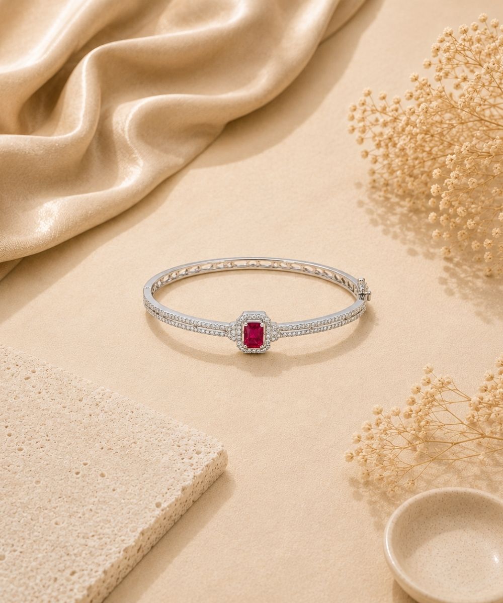 Rhodium Plated Cubic Zirconia Halo Style Bracelet