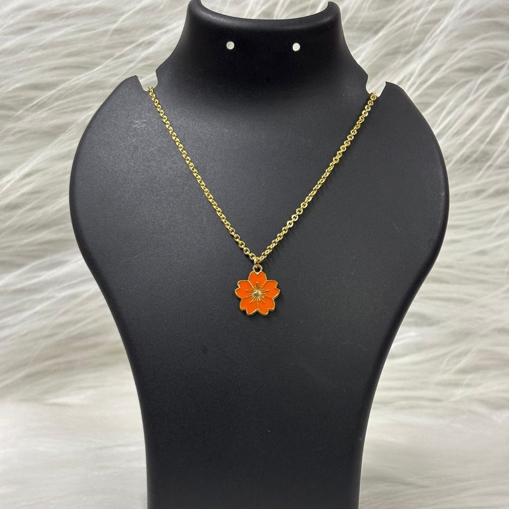 Gold Plated Orange Flower Pendant Necklace