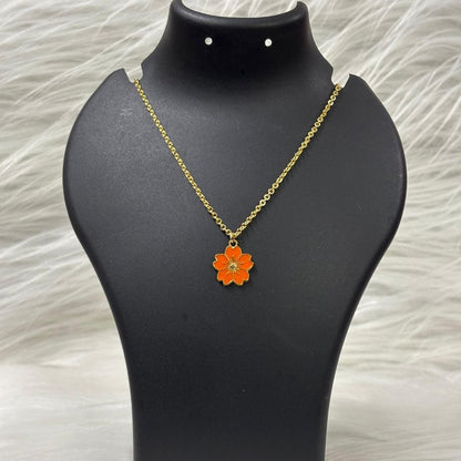 Gold Plated Orange Flower Pendant Necklace