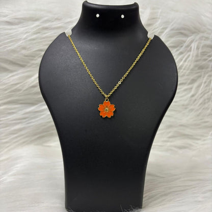 Gold Plated Orange Flower Pendant Necklace