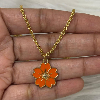 Gold Plated Orange Flower Pendant Necklace