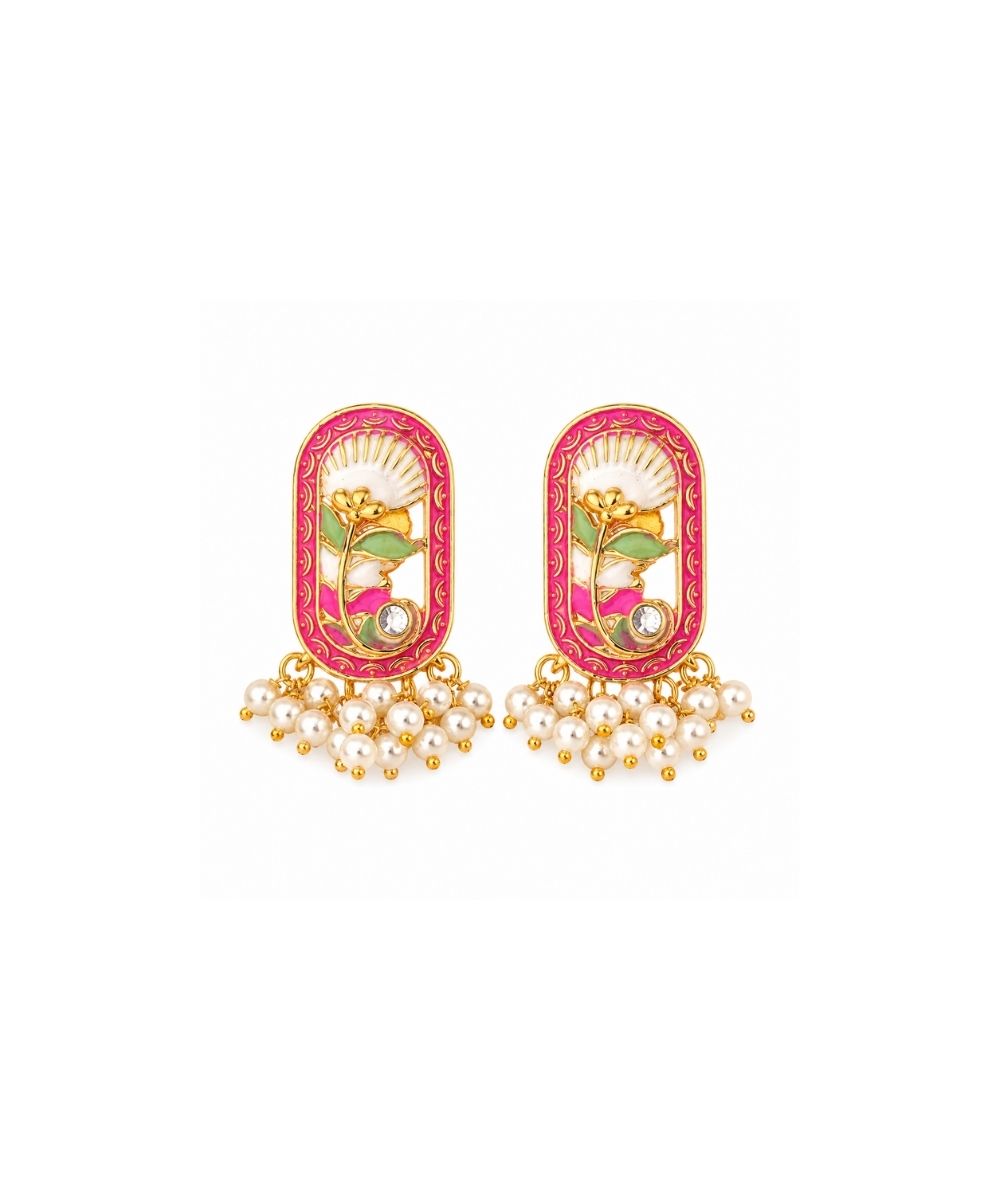 Gold-Plated Red Pearl Stud Earrings