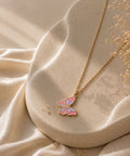 Gold Plated Butterfly Style Enamel Pendant Necklace