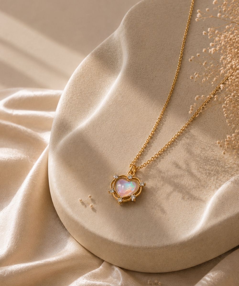 Gold Plated Luna Glow Stone Heart Shape Pendant Necklace
