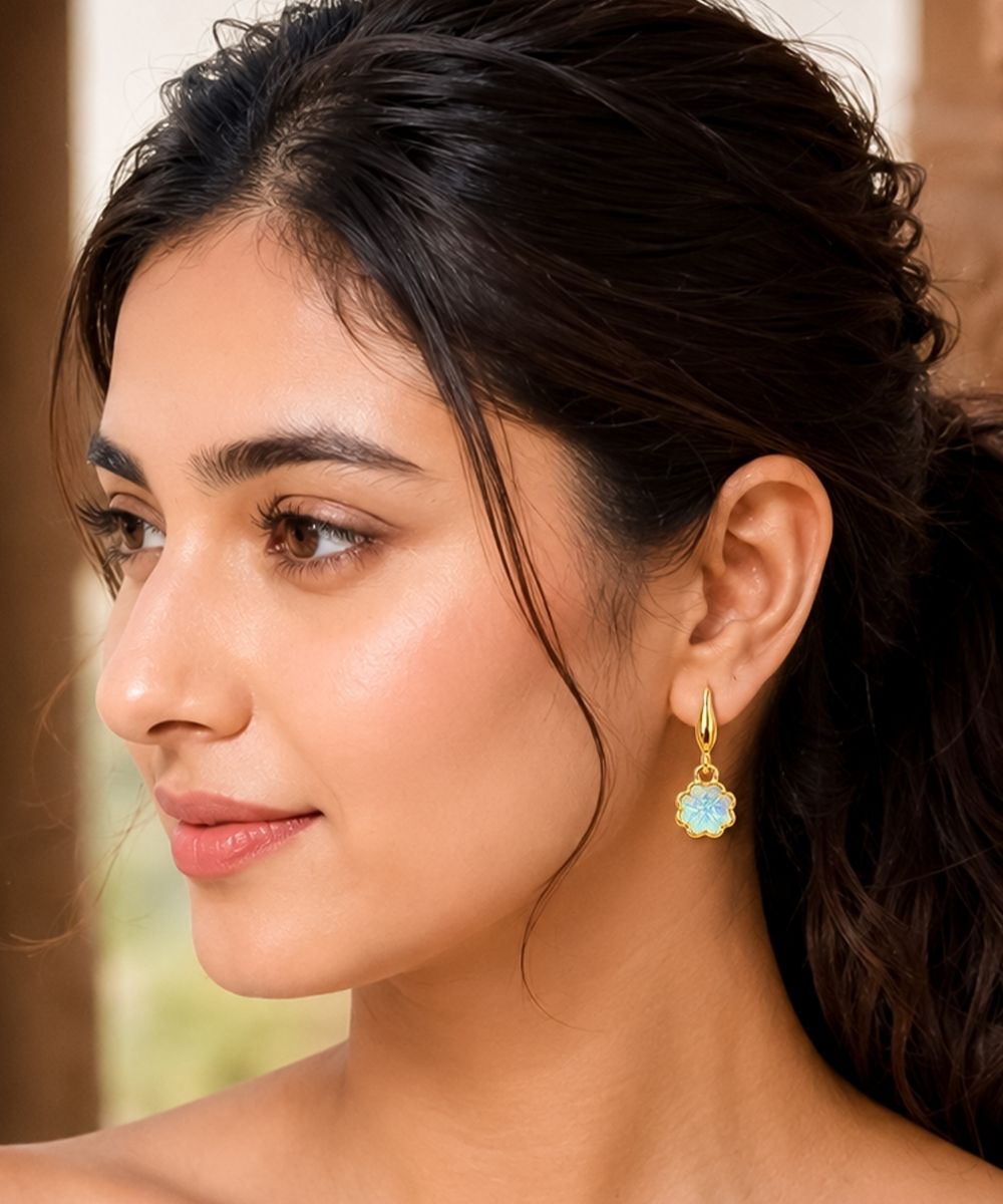 Bloom Gold-Plated Blue Cubic Zirconia Floral Drop Earrings