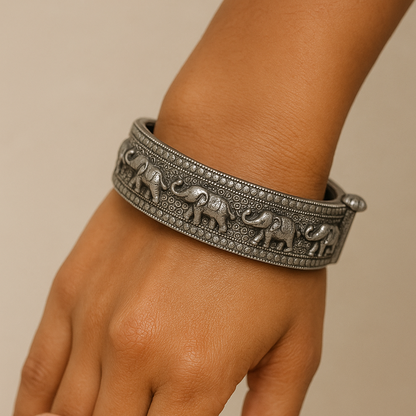 Oxidized Elephant Statement Bangle