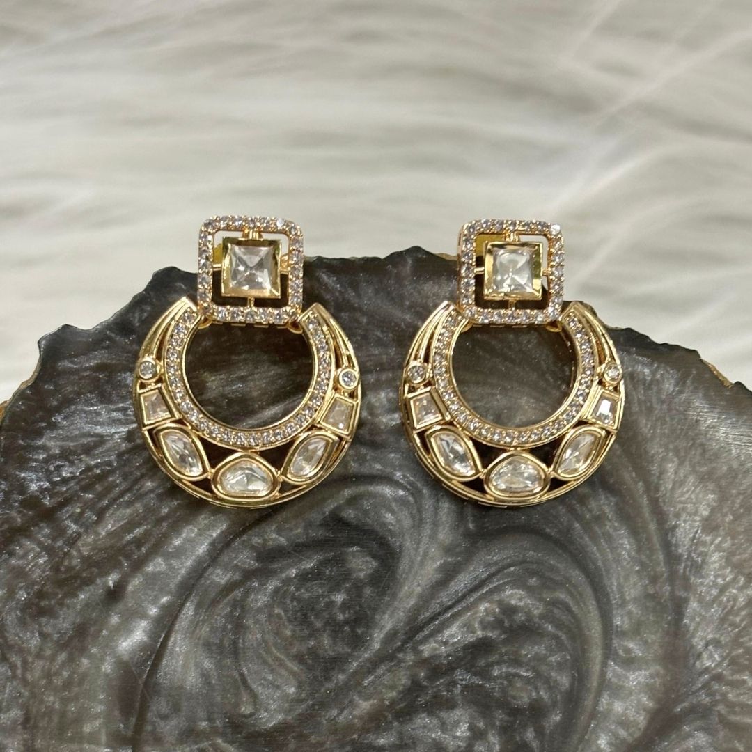 Gold-Plated Kundan Handcrafted Statement Earrings