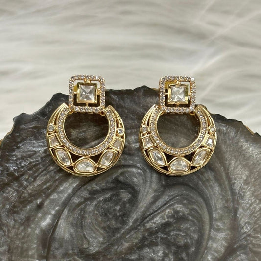 Gold-Plated Kundan Handcrafted Statement Earrings