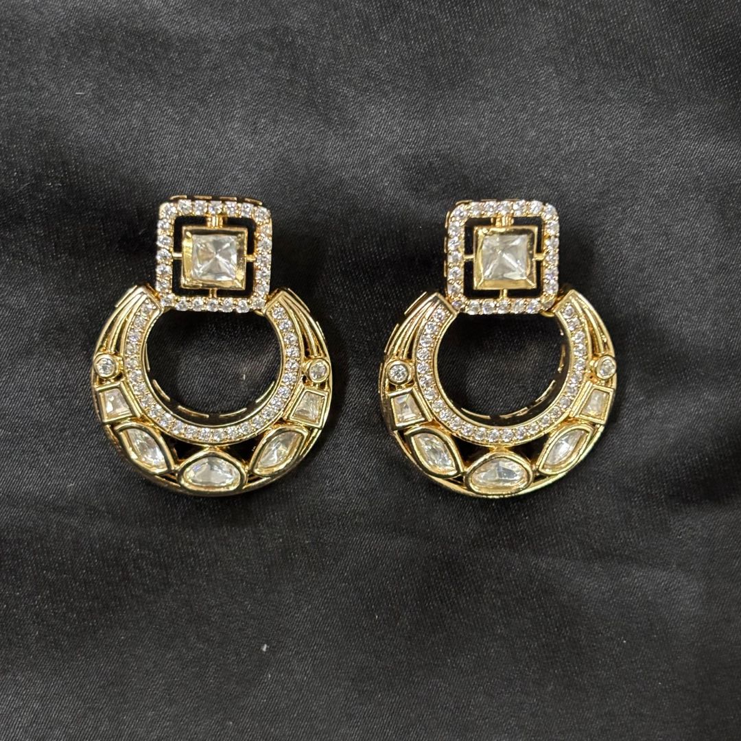 Gold-Plated Kundan Handcrafted Statement Earrings