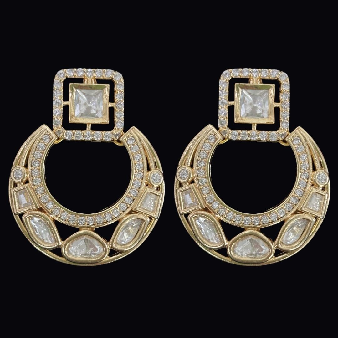 Gold-Plated Kundan Handcrafted Statement Earrings