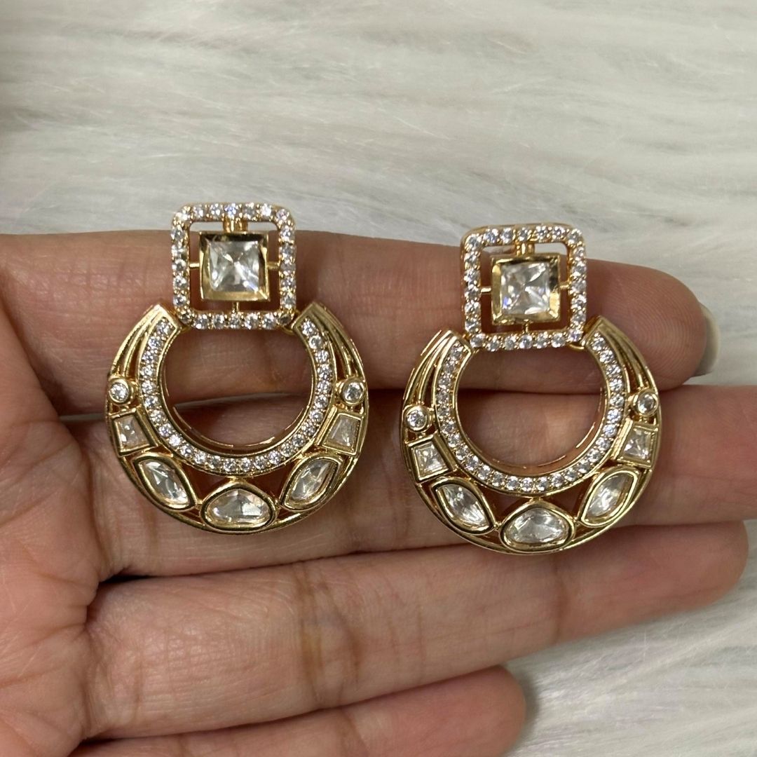 Gold-Plated Kundan Handcrafted Statement Earrings