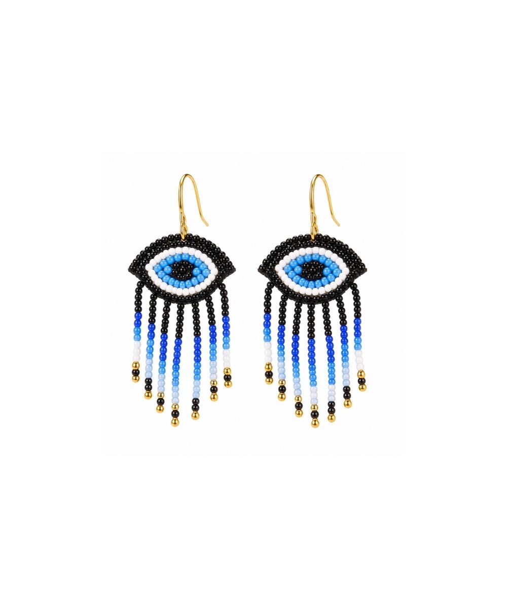Gold Plated Evil Eye Seed Bead Drop Earrings