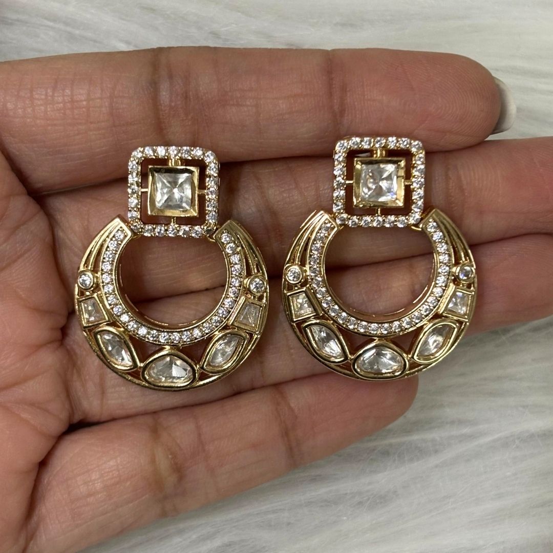 Gold-Plated Kundan Handcrafted Statement Earrings
