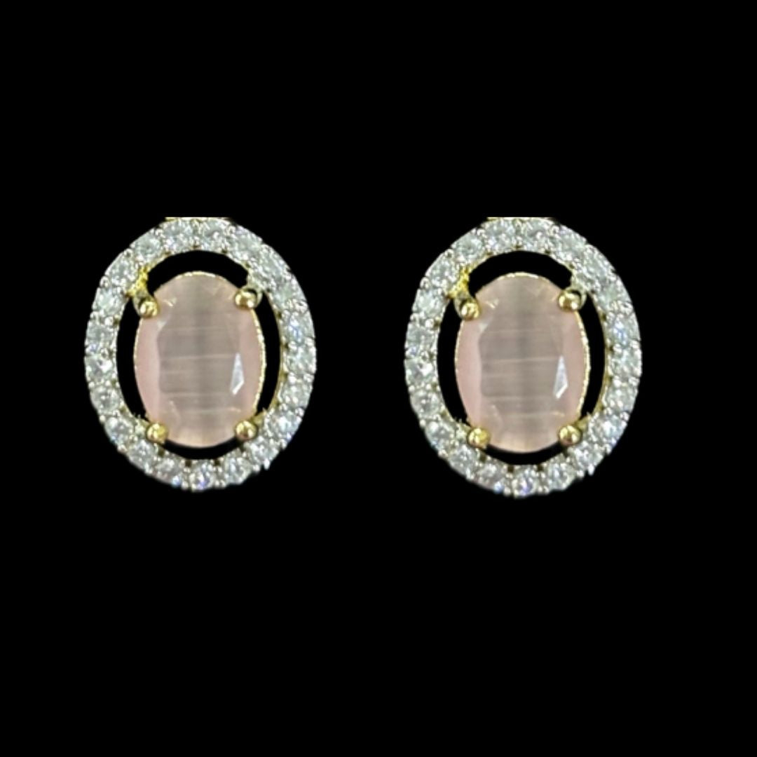 Morganite Luxe Gold-Plated Solitaire Halo Pendant & Earrings Set – A Regal Touch of Morganite