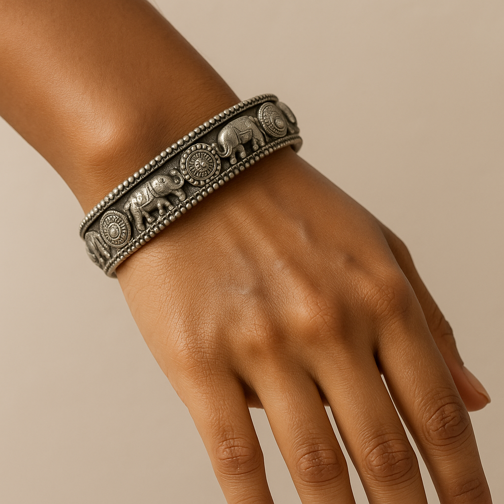 Oxidized Elephant Statement Bangle