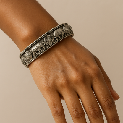 Oxidized Elephant Statement Bangle