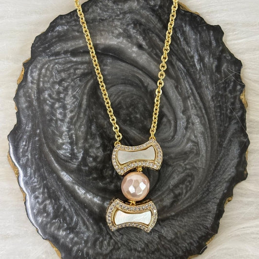 Gold-Plated Pearl & Diamond Statement Chain Pendant (Copy)