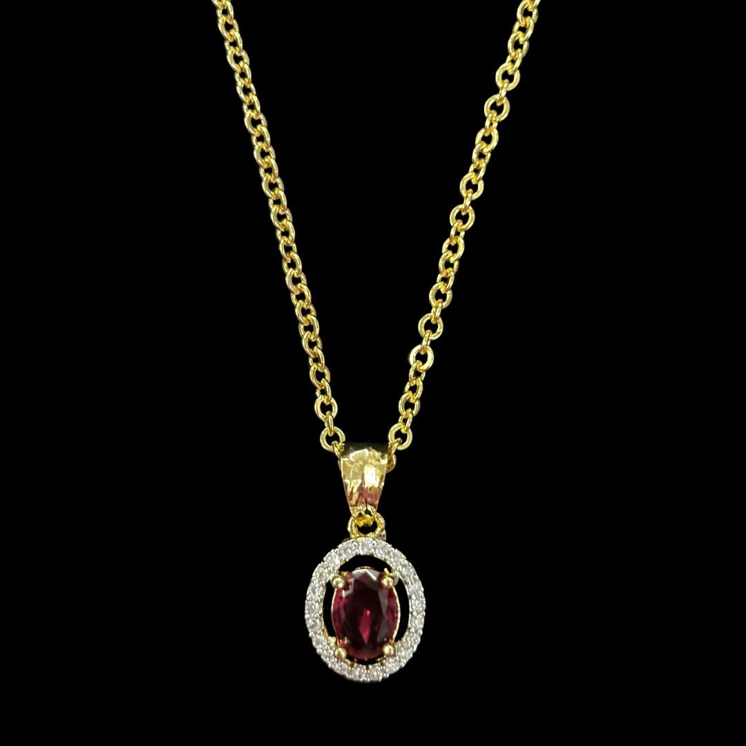 Red Ruby Luxe Gold-Plated Solitaire Halo Pendant & Earrings Set – A Regal Touch of Red