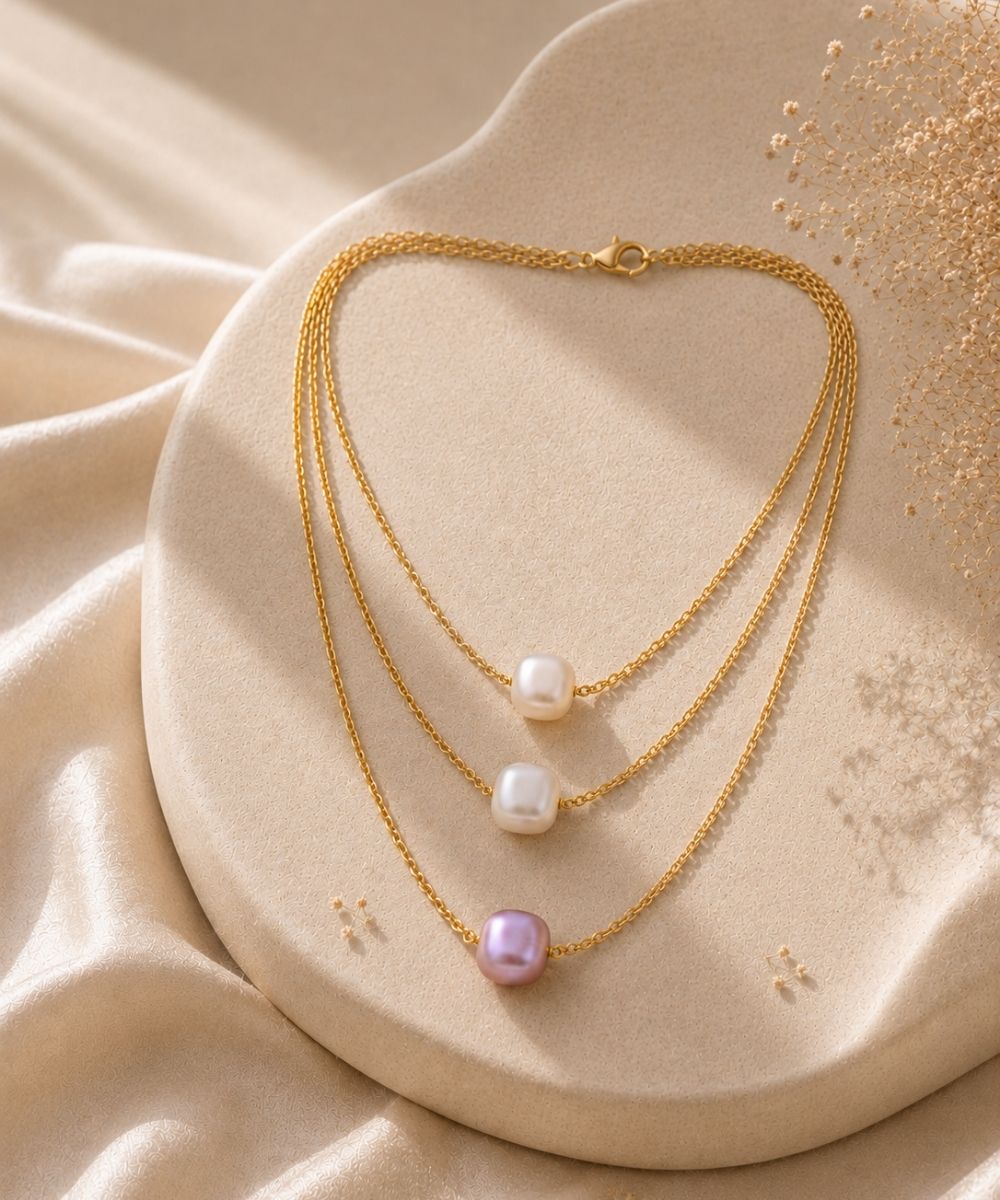 3-Layered Gold-Plated Pearl Necklace